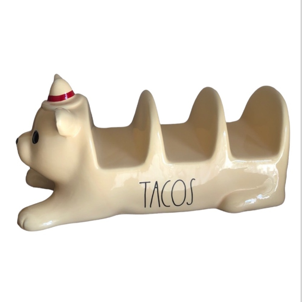 Rae Dunn Ceramic Chihuahua with Sombrero taco “TACOS” Holder